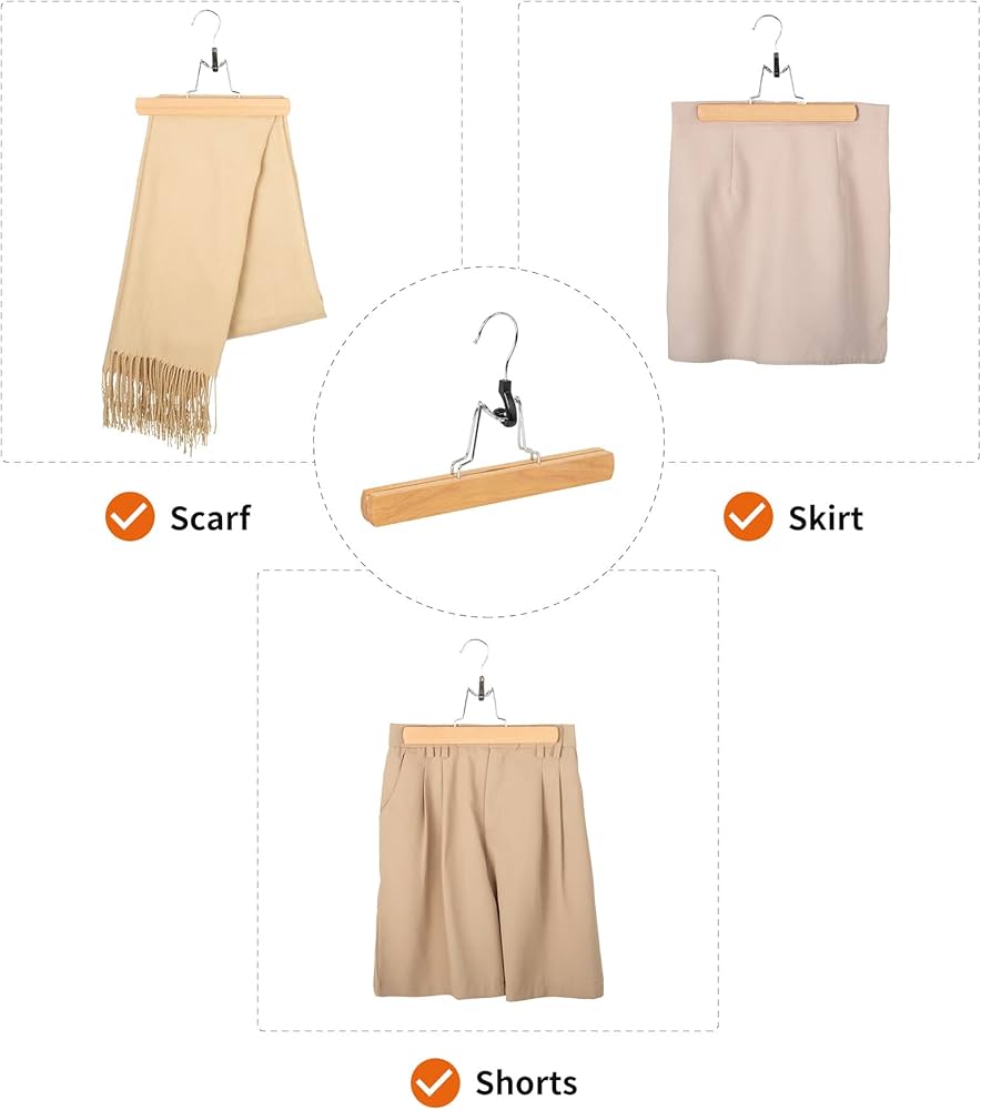 Wooden Pants Hangers Closet Organizer, Cherry, 10-Pack