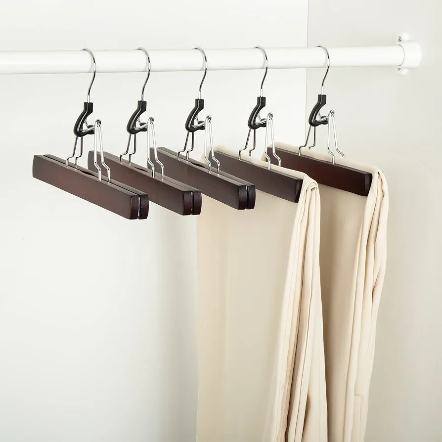 Wooden Pants Hangers Closet Organizer, Cherry, 10-Pack
