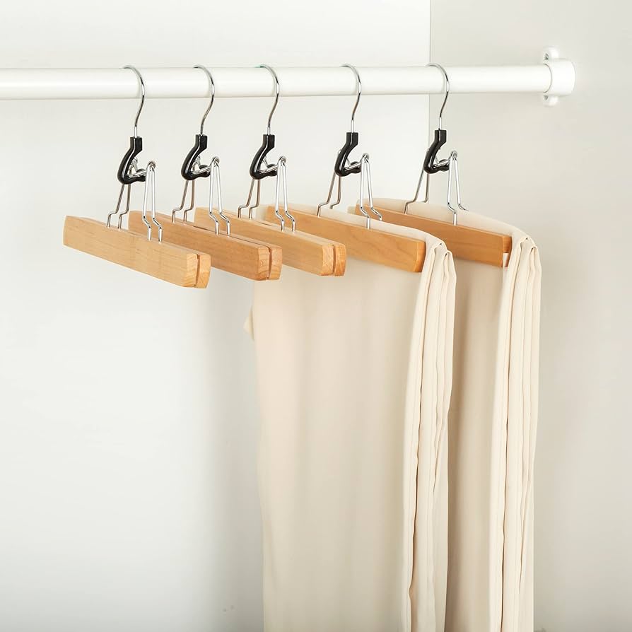Wooden Pants Hangers Closet Organizer, Cherry, 10-Pack
