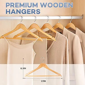 Wooden Hangers 30 Pack – Heavy Duty Natural Wood