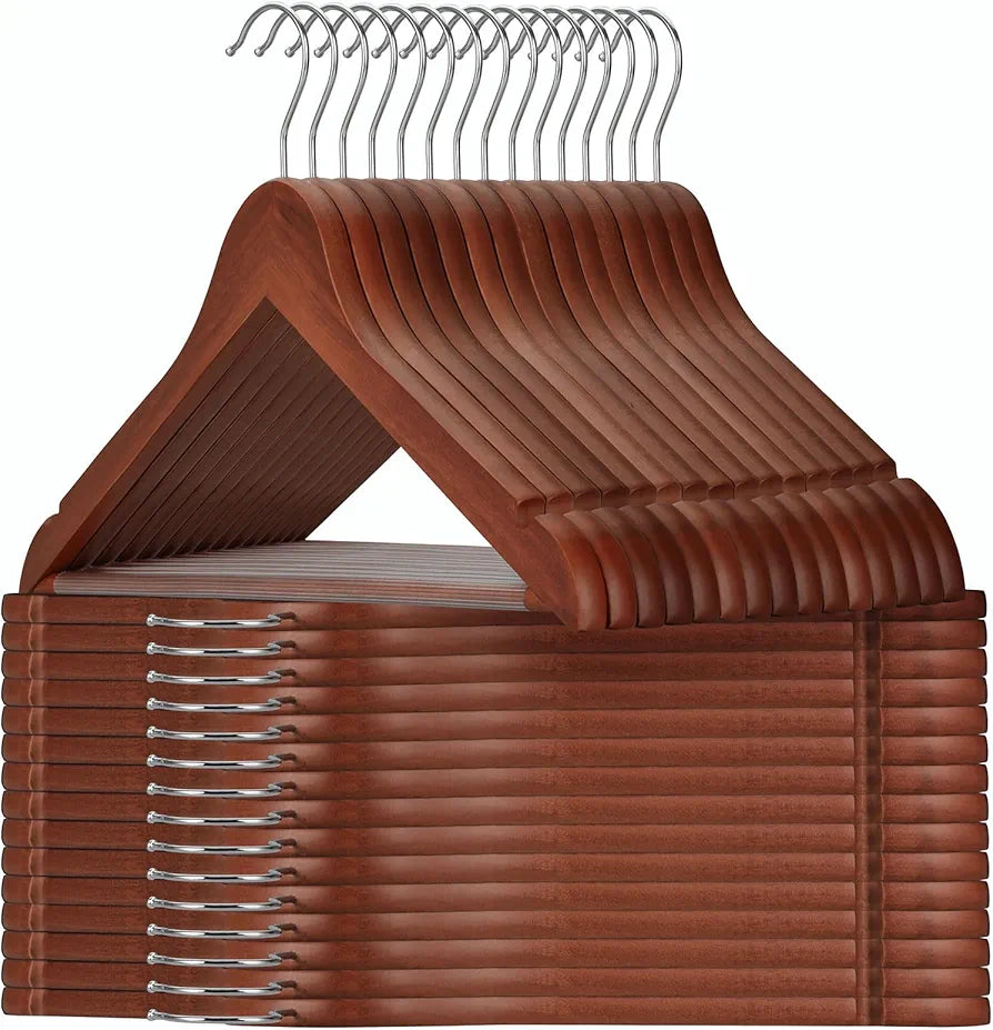 Walnut Wooden Hangers 30 Pack