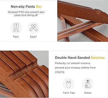 Walnut Wooden Hangers 30 Pack
