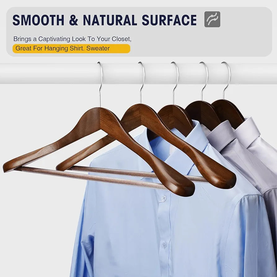 Wooden Coat Hangers - Wide Shoulder Hangers  Pack of 10