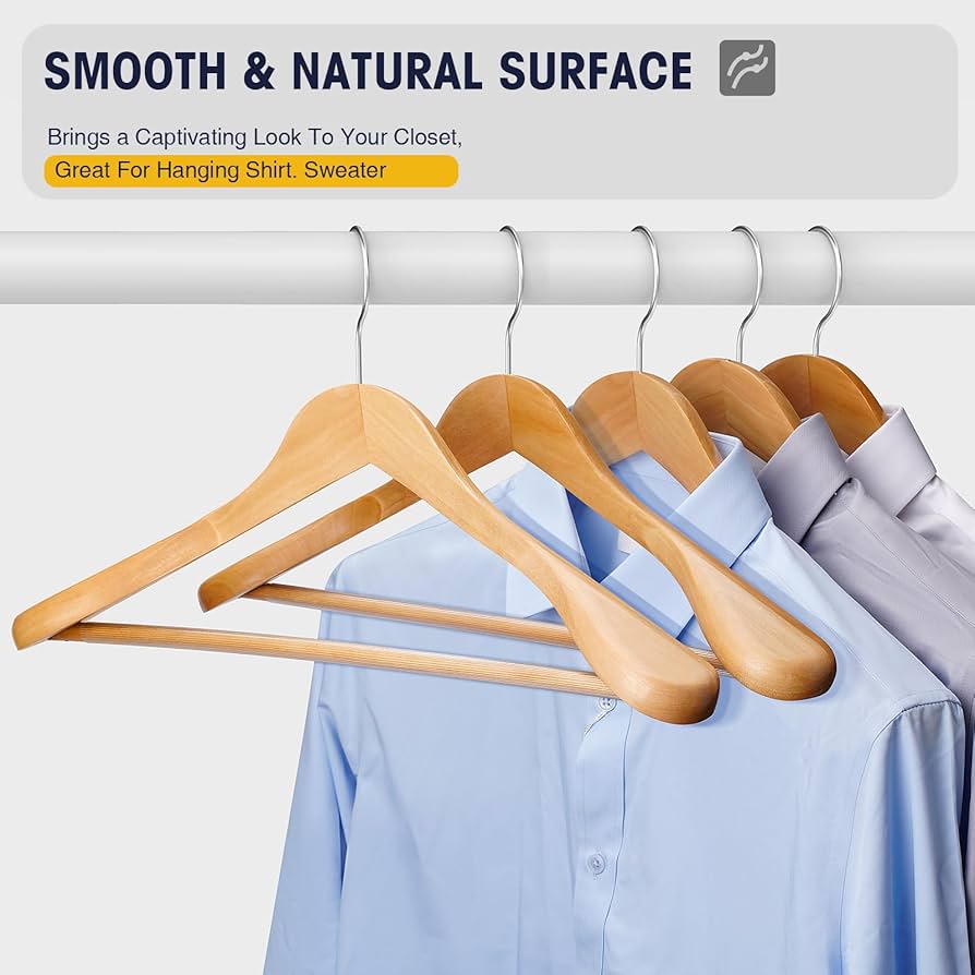 Wooden Suit Hangers 10 Pack - Heavy Duty Wide Shoulder