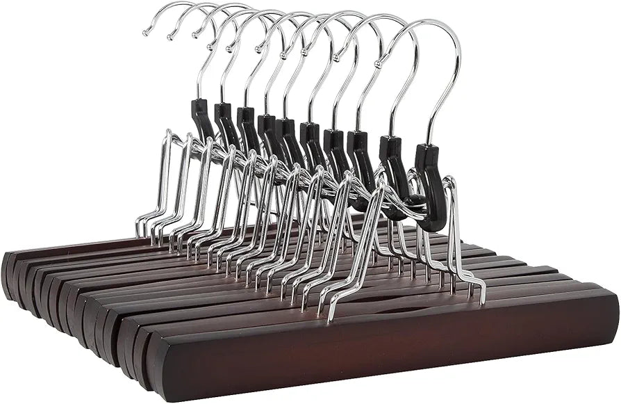 Wooden Pants Hangers Closet Organizer, Cherry, 10-Pack