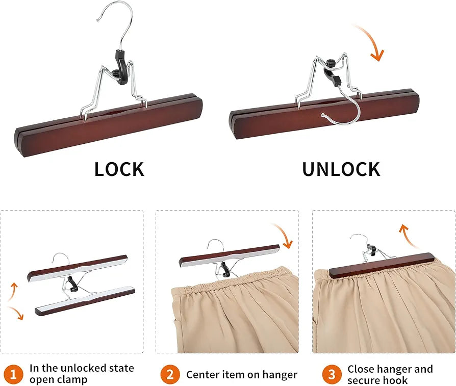 Wooden Pants Hangers Closet Organizer, Cherry, 10-Pack
