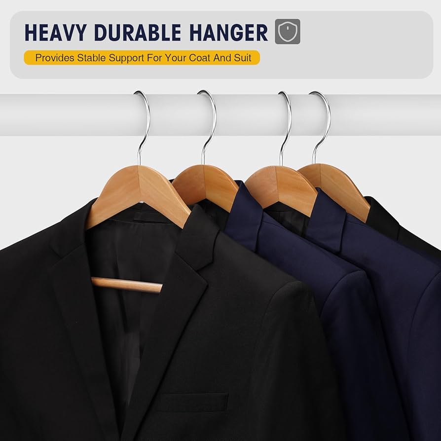 Wooden Suit Hangers 10 Pack - Heavy Duty Wide Shoulder