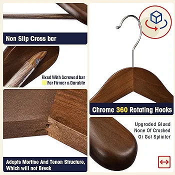 Wooden Coat Hangers - Wide Shoulder Hangers  Pack of 10